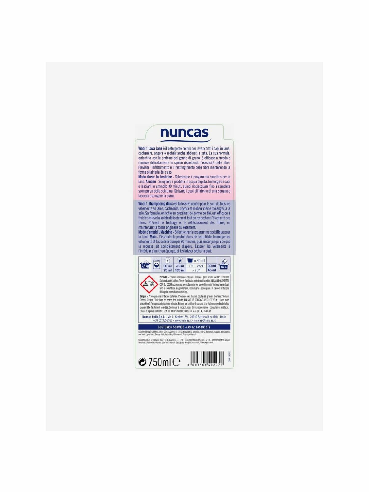 NUNCAS Wool 1 lava lana detergente neutro delicato 750ml - immagine 2