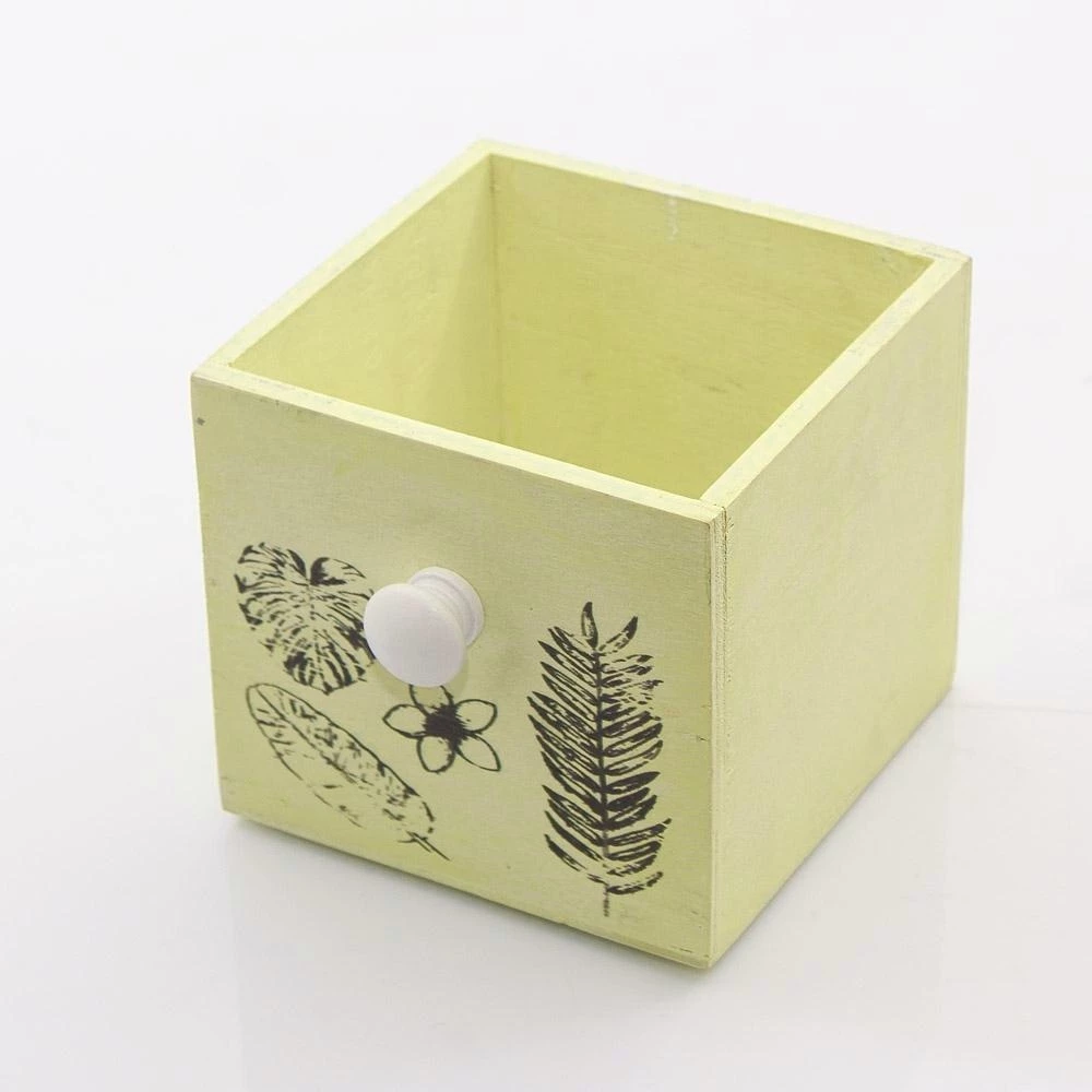CASSETTO Cassetta legno 12x12 h11 contenitore portavaso foglie giallo shabby