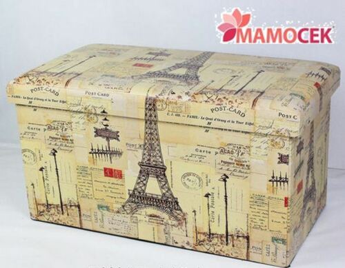 Pouf Contenitore In Ecopelle Beige 38x76x38 Cm – Pieghevole, Con Coperchio Imbottito, Da Montare