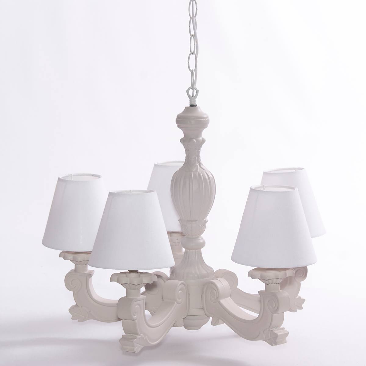 LAMPADARIO Legno bianco tortora 5 bracci lampada sospensione soffitto  shabby » Mamocek