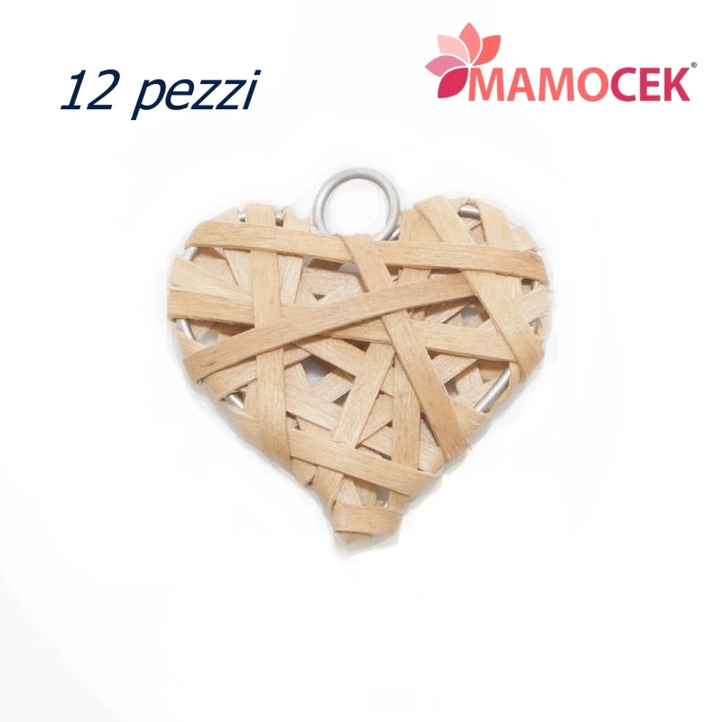 CUORE Cuoricino vimini legno naturale pack 12 pezzi 5cm decorazione addobbo shabby