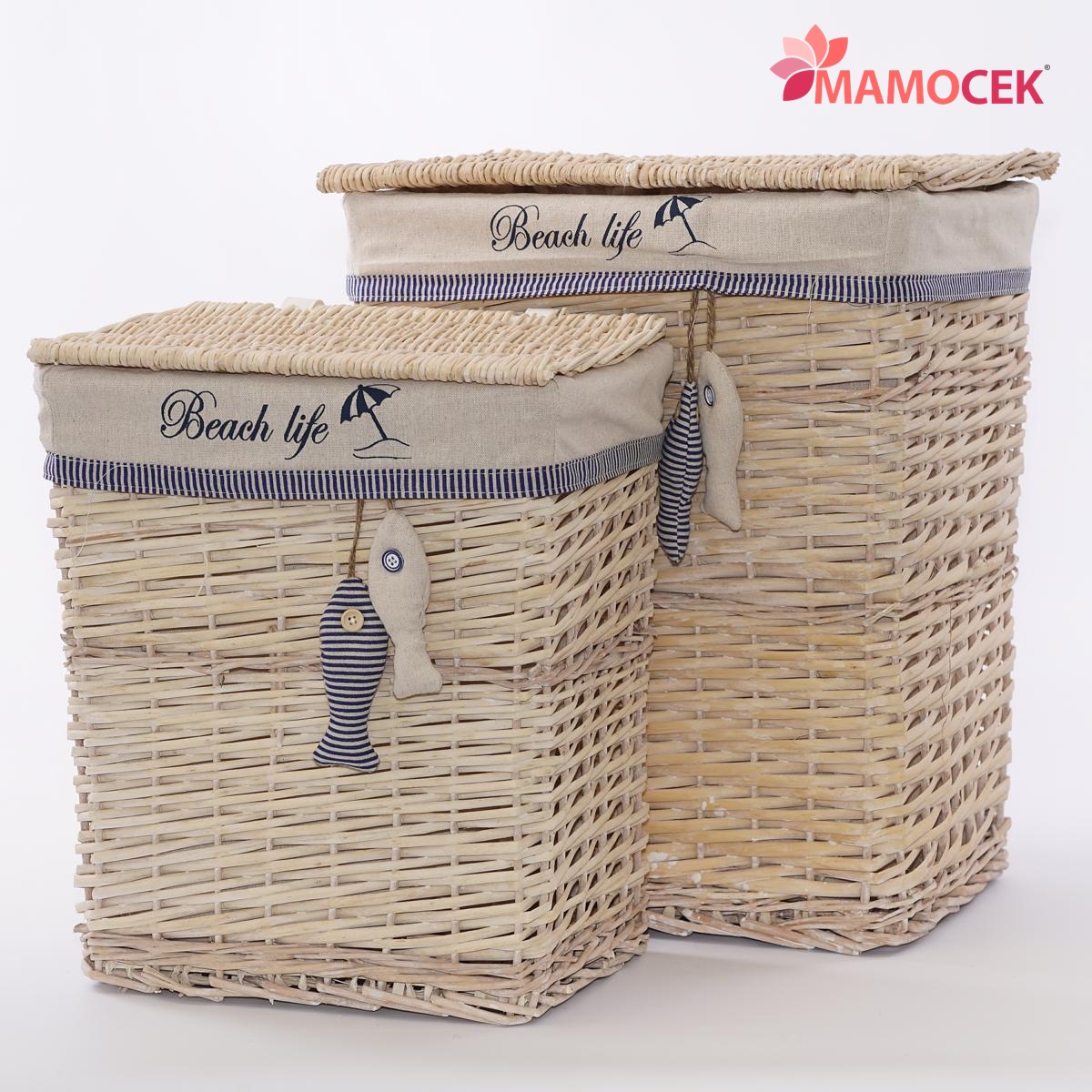 CESTO Portabiancheria vimini beach life foderato bagno contenitore shabby  mare » Mamocek