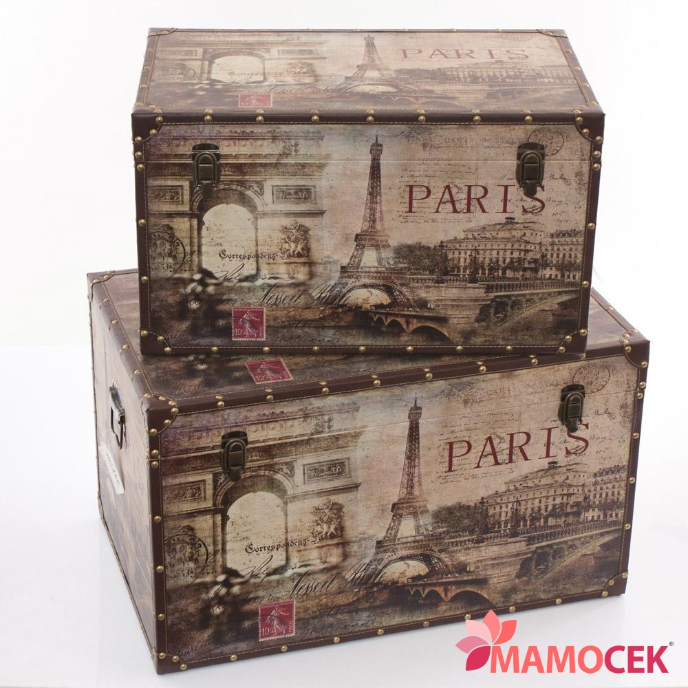 BAULE Bauletto contenitore legno Parigi Paris scatola arredo portaoggetti  shabby