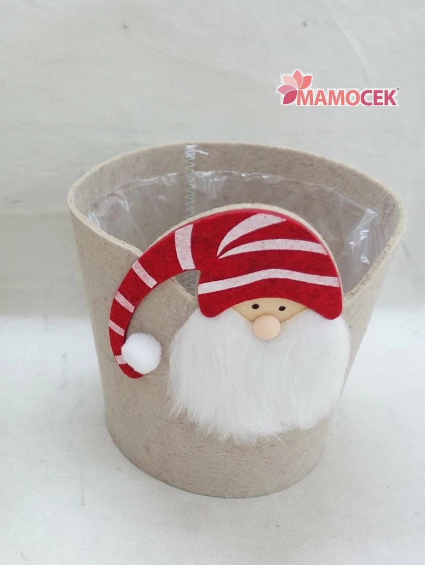 PORTAVASO contenitore panno beige babbo natale Ø11 h15 foderato