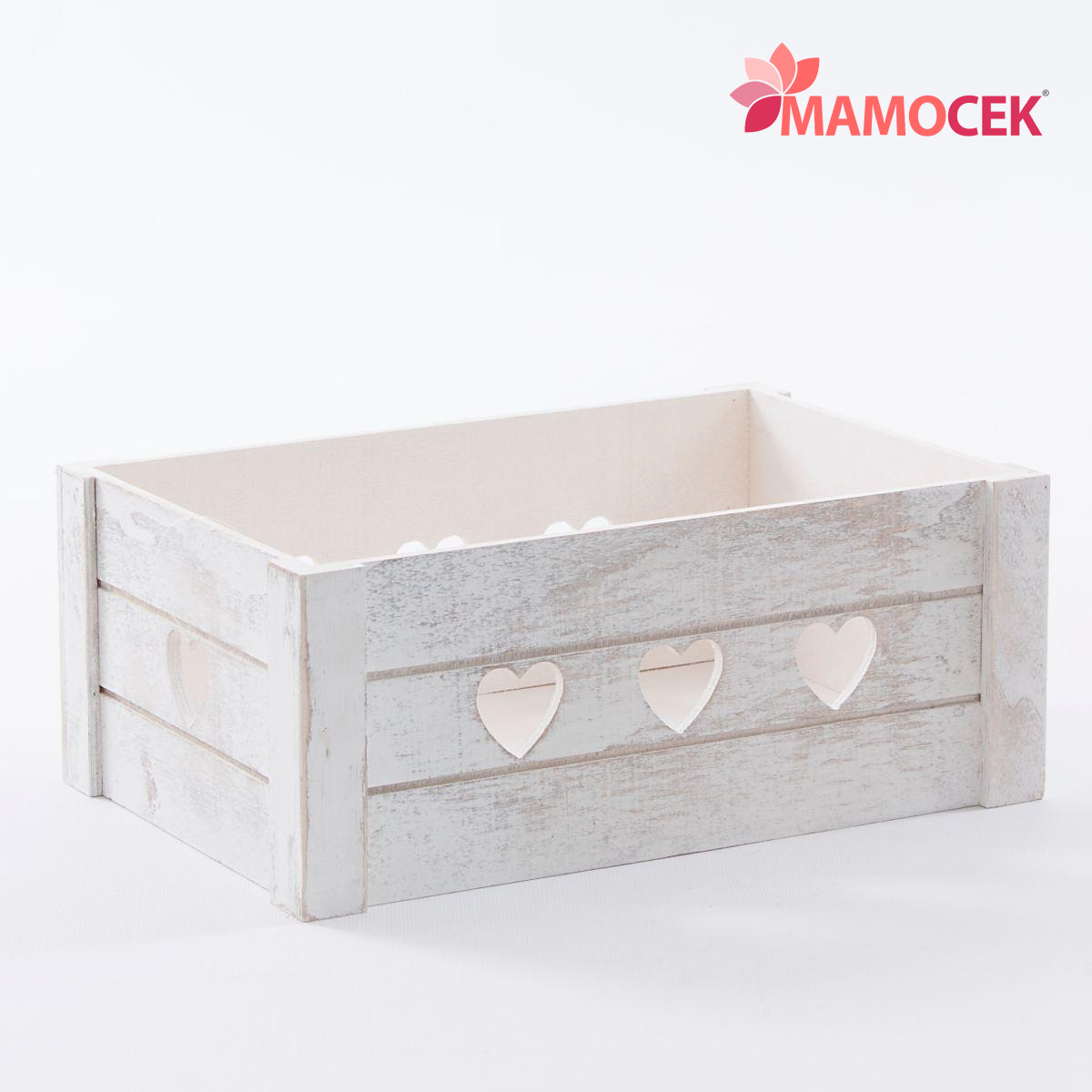 CASSETTA Legno bianco contenitore frutta confezioni espositore cuore  cm.30x20h12 » Mamocek