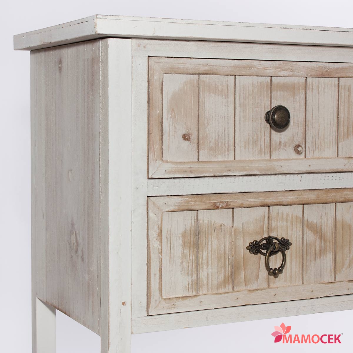 CONSOLLE ENTRATINA SAGOMATA IN LEGNO MASSICCIO CON CASSETTI MOD KATE SHABBY  CHIC BIANCA