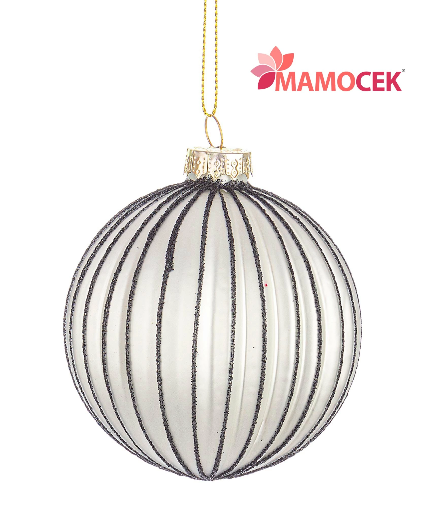 PALLA Pallina albero di natale Ø80 vetro bianco opaco glitter neri