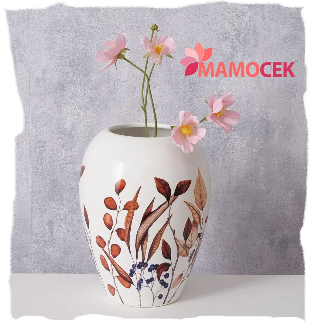 Vaso per fiori Brinja in porcellana ceramica d.18 h23 foglie autunno