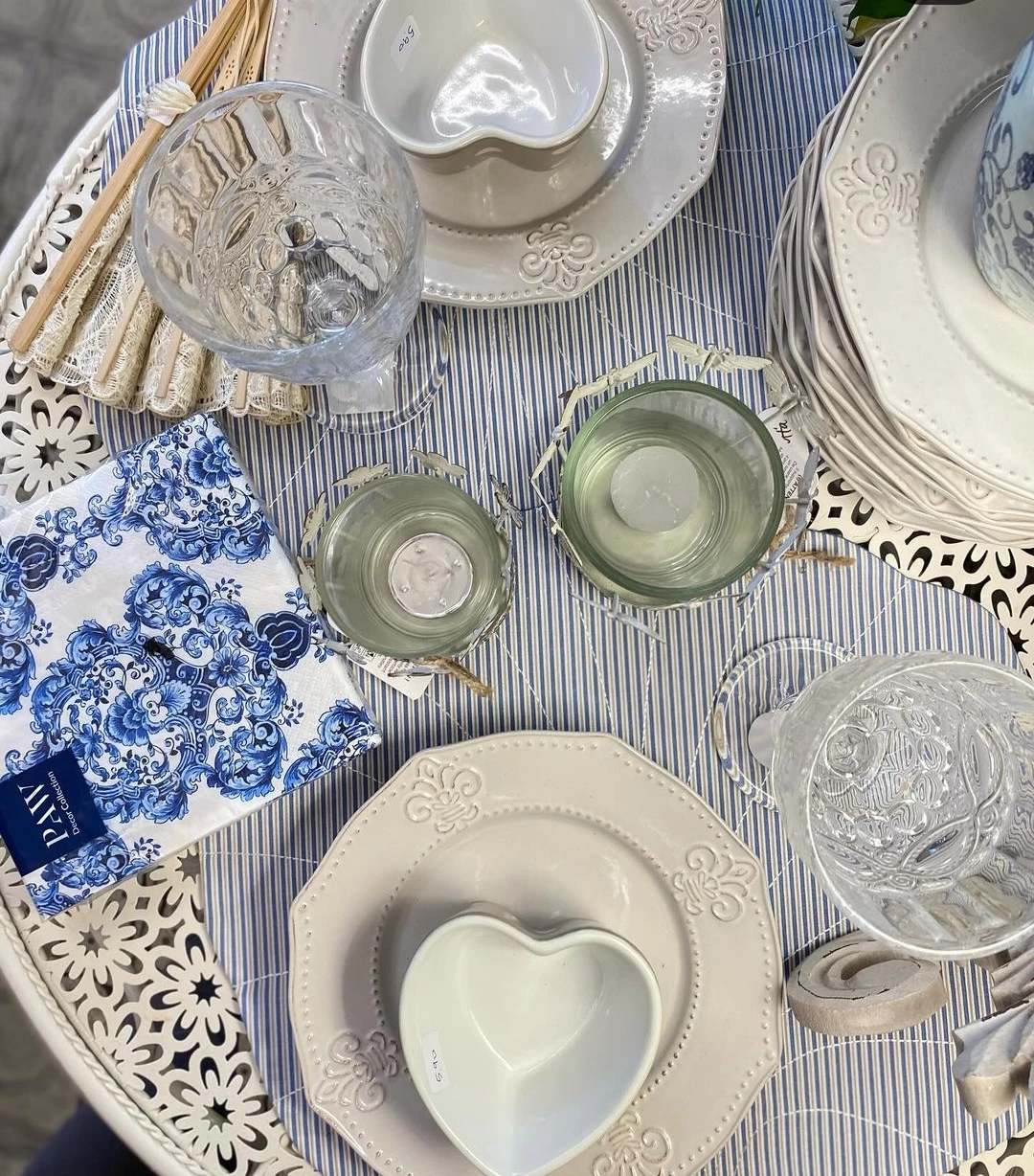 TOVAGLIETTA Americana sottopiatto bianco blu conchiglia 37x40 tavola colazione - immagine 2