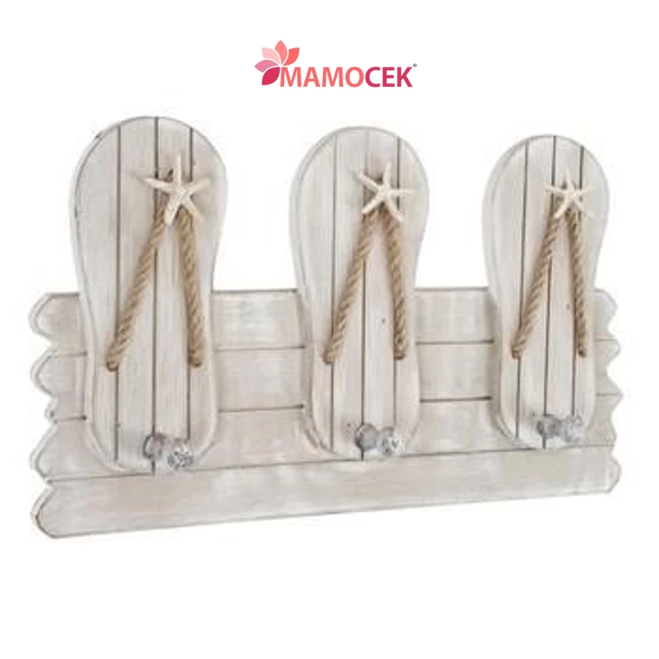 APPENDINO Parete in legno sbiancato 3 ganci infradito stella mare casa shabby
