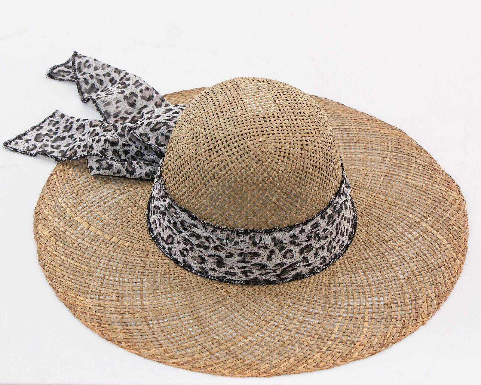 CAPPELLO Donna tesa larga passeggio mare spiaggia paglia fascia leopardato  pois » Mamocek