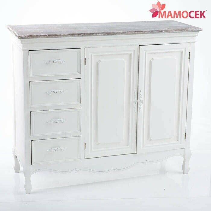 MOBILETTO Cassettiera credenza madia legno bianco 4cass+2 ante 113x40 h96  shabby