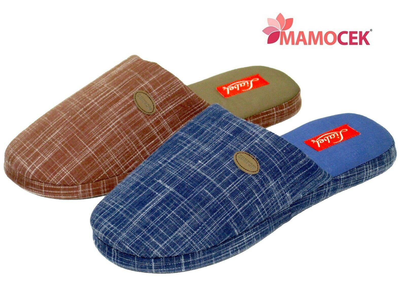 CIABATTE Pantofole Liabel uomo 40-46 Leon blu marrone cotone gomma  antiscivolo » Mamocek