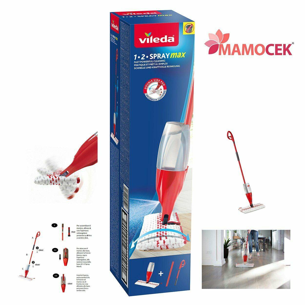 VILEDA 1-2 Spray max lavapavimenti pulizia veloce panno rimuove + 99% di  batteri » Mamocek