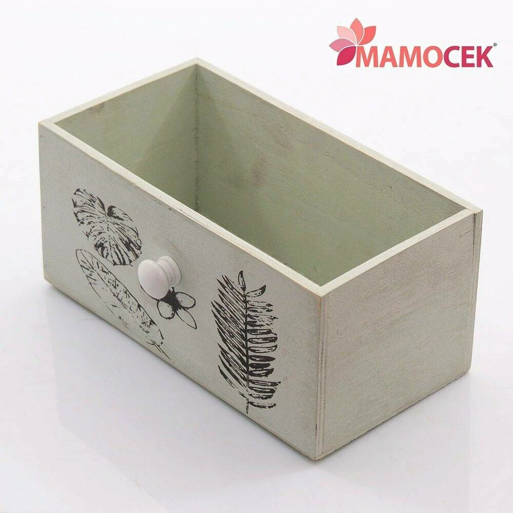 CASSETTO Cassetta legno 24x13 h11 contenitore portavaso foglie verde shabby
