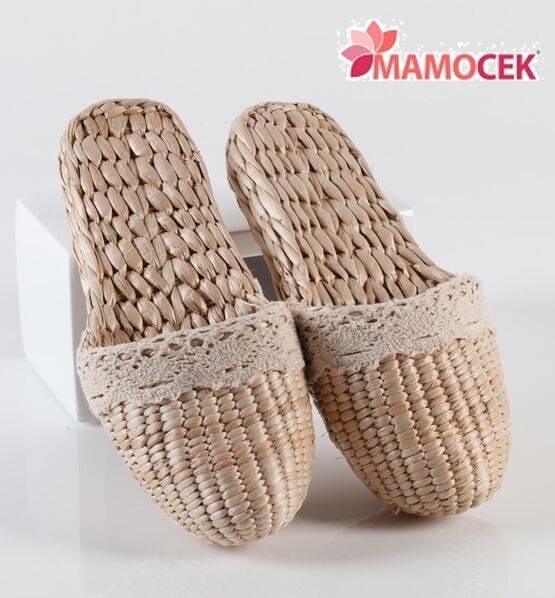 CIABATTE Paglia paviera pantofole donna decorate con merletto shabby vintage