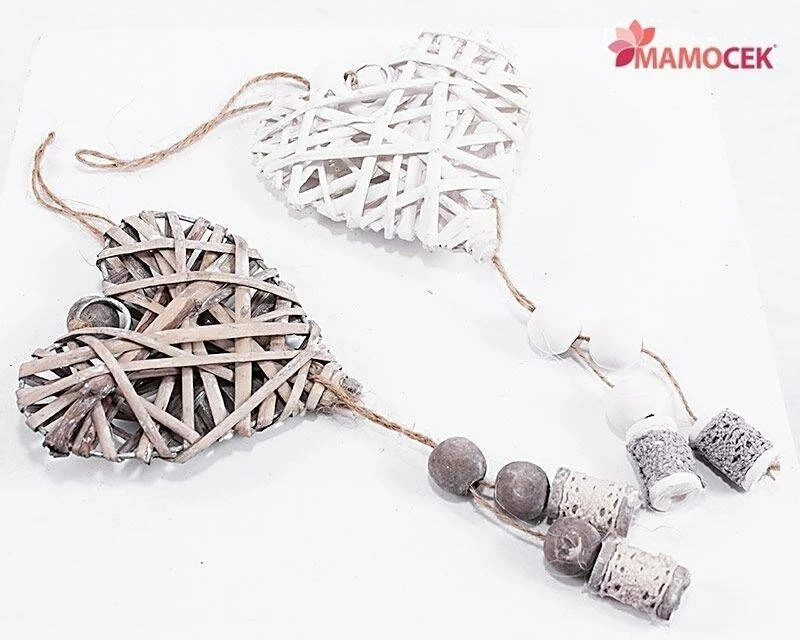 CUORE Cuoricino vimini bianco grigio 2pezzi 10cm decorazione addobbo casa shabby