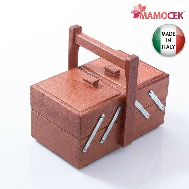 PORTALAVORO Cucito legno noce 2 piani cm.25x15 cotone lana ago filo  contenitore » Mamocek