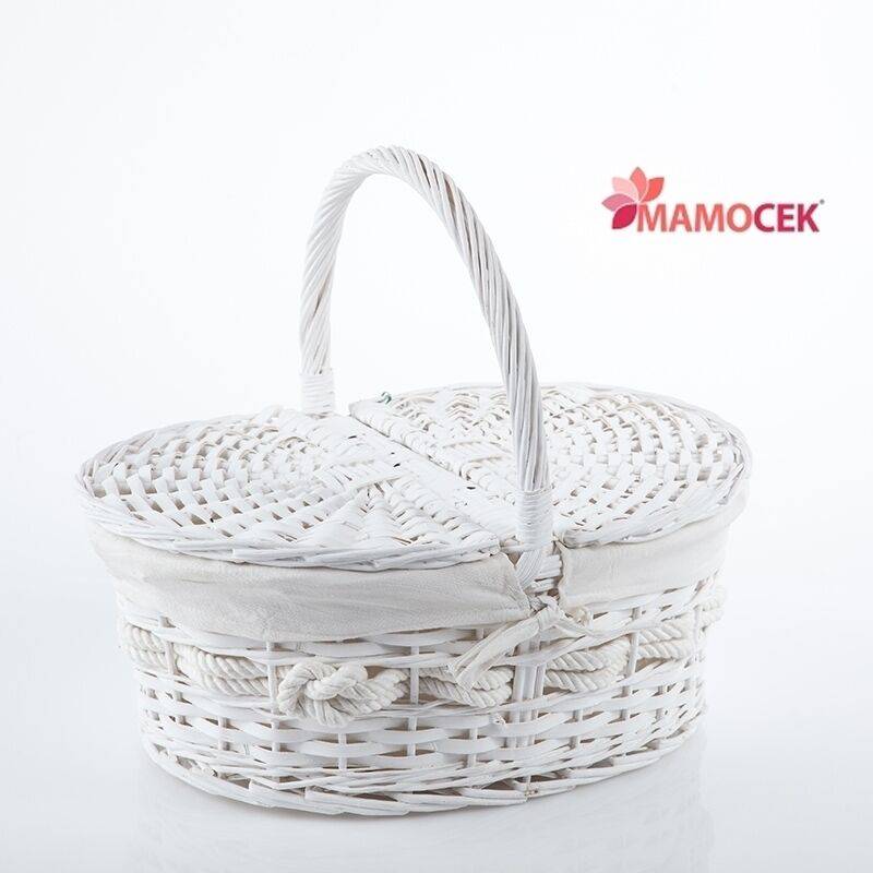 CESTINO Pic-nic ovale cesto vimini bianco foderato cm.44x32 portalavoro »  Mamocek