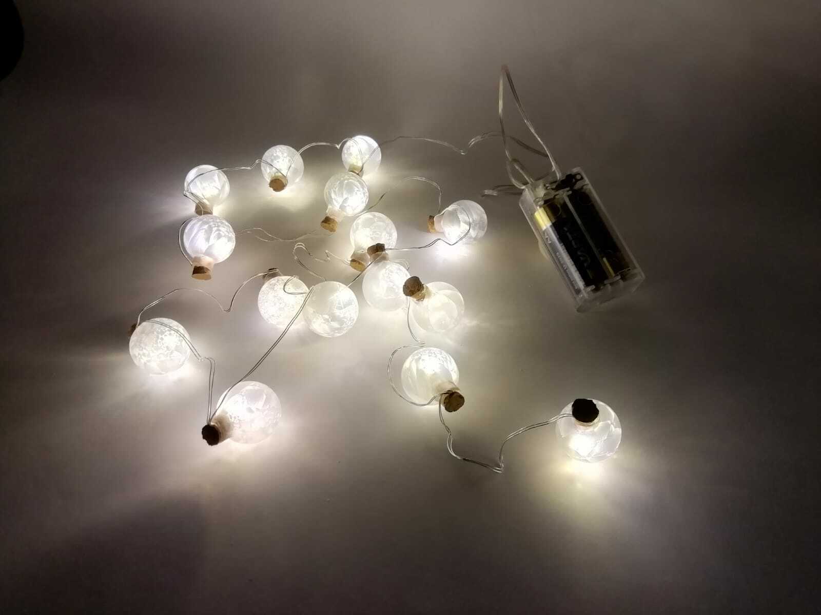 FILO 15 luci led bianco caldo pallina ghianda vetro a batteria 1,4m natale  » Mamocek