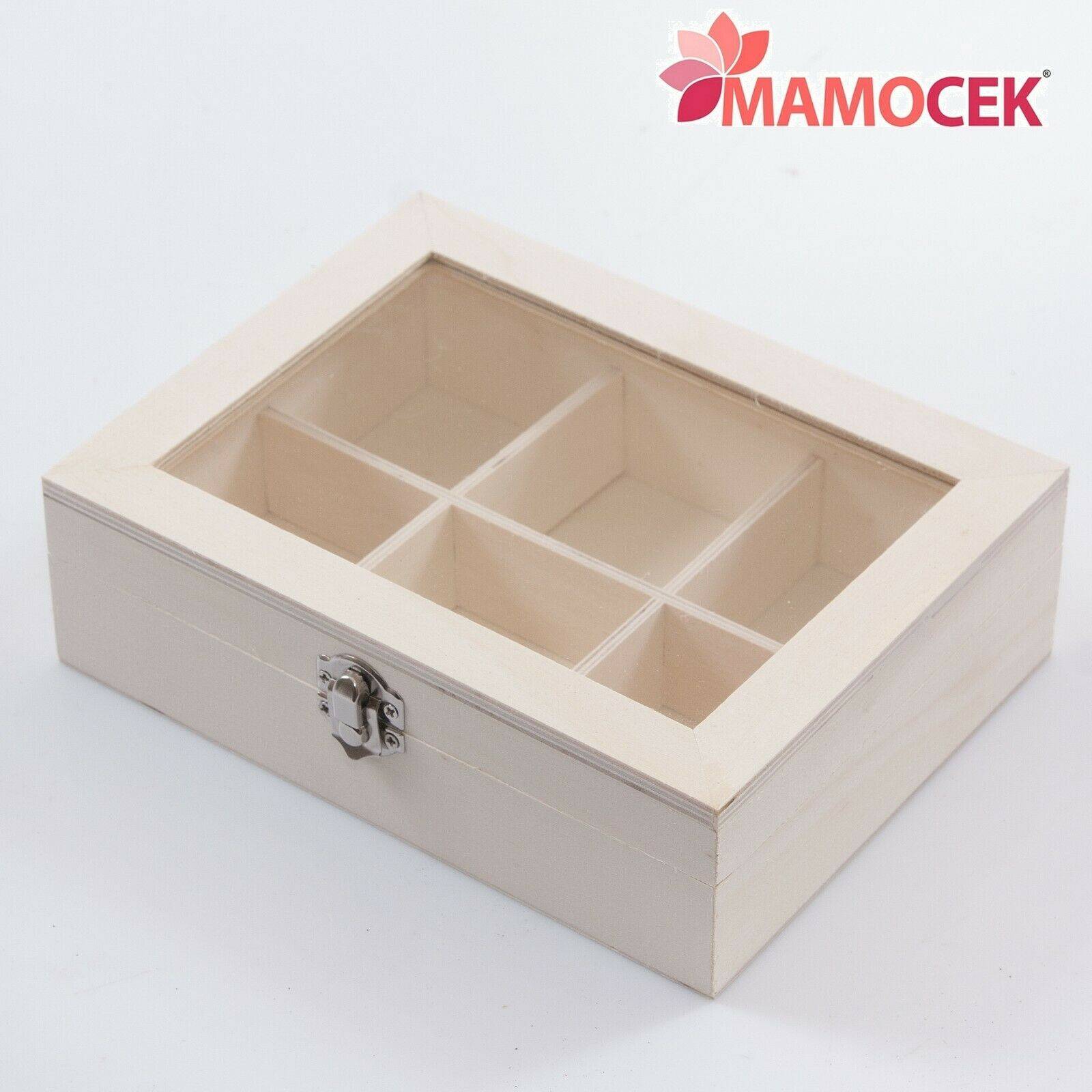 SCATOLA Bacheca 6 scomparti legno vetro 20x15 decoupage contenitore hobby »  Mamocek