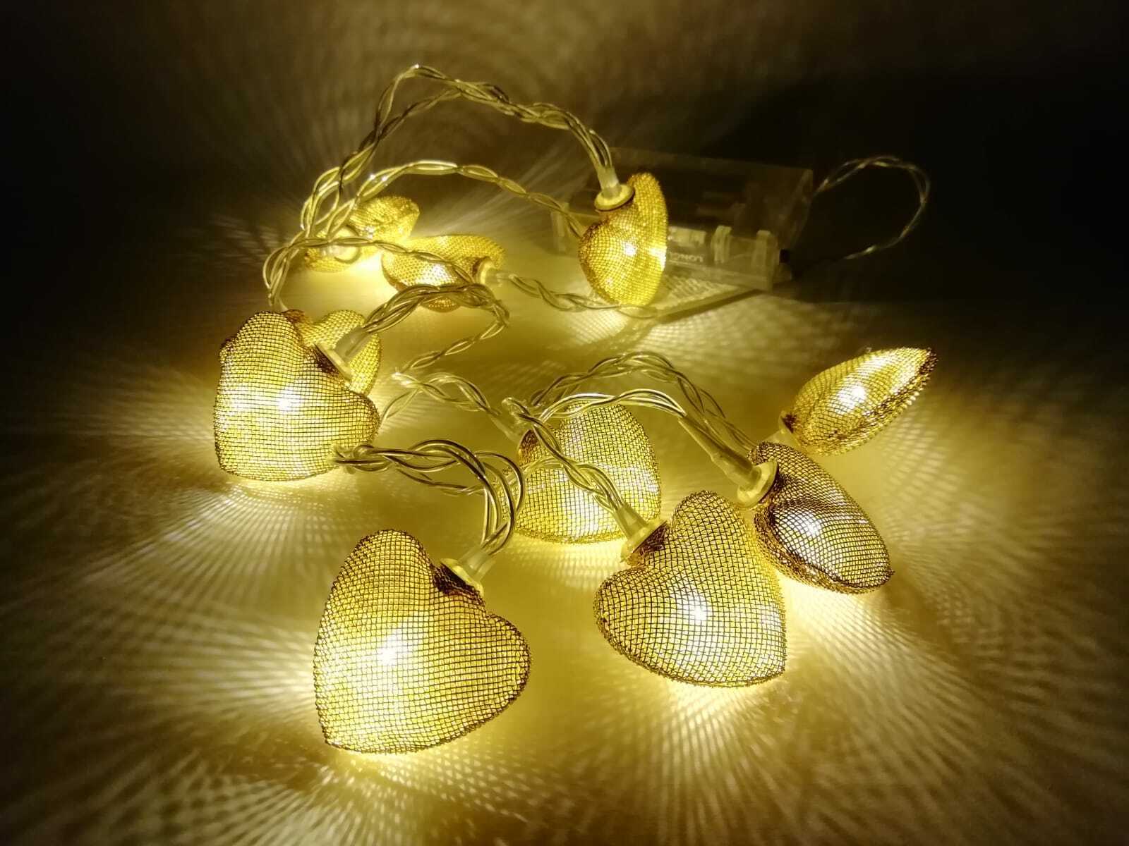 FILO 10 luci led stella albero cuore metallo oro argento bianco caldo a  batteria